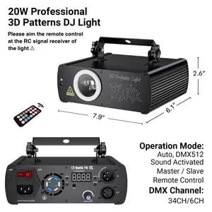 20W RGB 레이저 DJ 조명 도매 가격 전문 3D 애니메이션 레이저 라이트 DMX 원격 제어 파티 조명