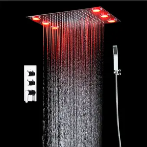 RGB Color Change Bathroom Faucet Mixer Brass Hydro Power LED Rain Shower Set
