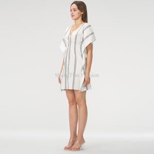 Nouvelle Robe d'Été Personnalisée 2025 pour Femme – Vente Flash – Mini-Robe Rayée Décontractée en Lin et Coton Tissé et Antistatique - Product Image 2