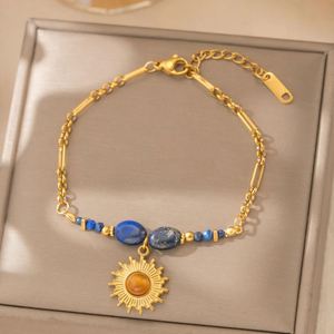 Bracciale in Acciaio Inossidabile Antiossidante <span class=keywords><strong>con</strong></span> Placcatura in Oro PVD 18K e <span class=keywords><strong>Perline</strong></span> di Lapislazzuli, Catena Regolabile, Gioielli Boho - Product Image 1