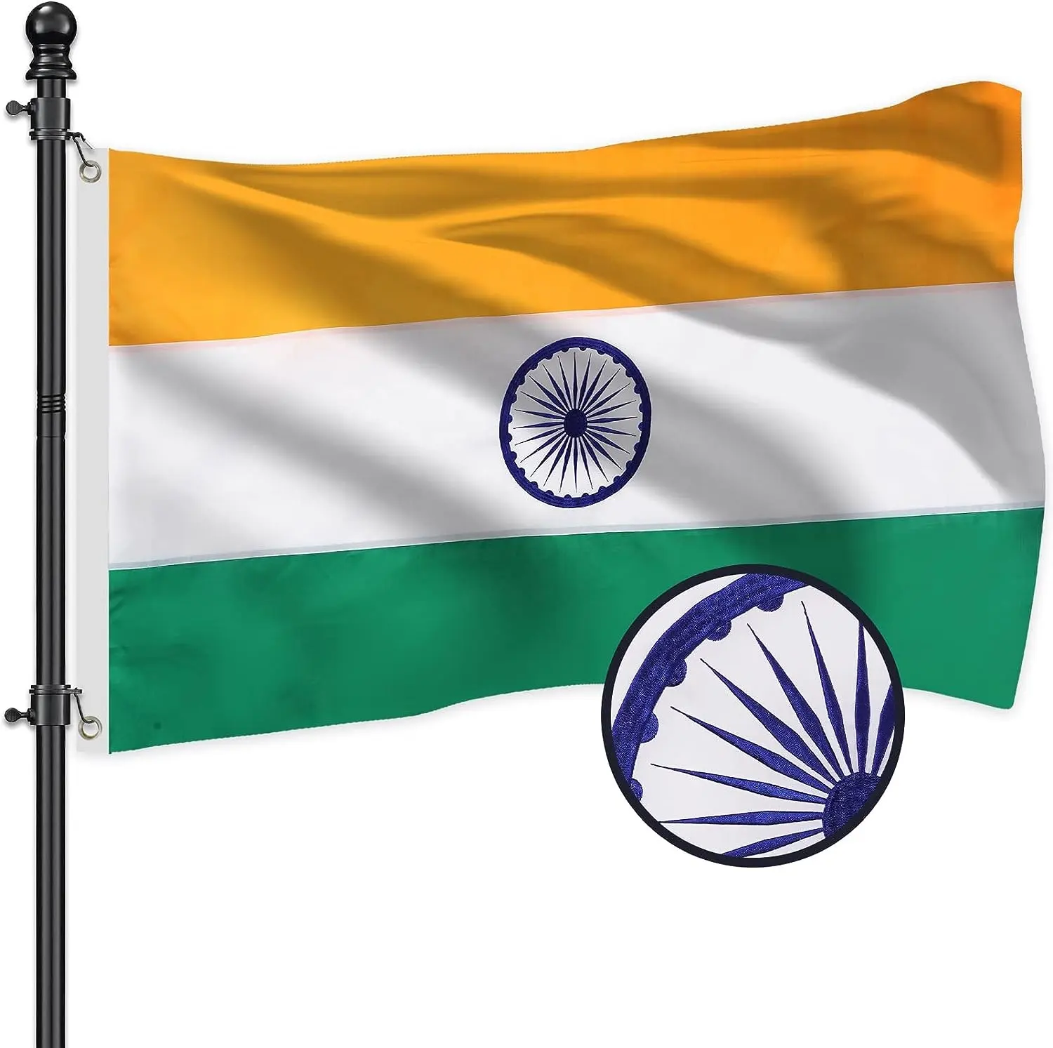 Китай поставляет Горизонтально полосатый Национальный флаг открытый вышитый большой сверхмощный полиэстер индийский флаг с 2 латунными Люверсами
