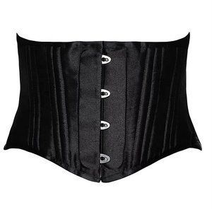 Short Classic Vintage Gothic Satin Women Shapers Boned Corset Top <strong>Underbust</strong> 26 Double Steel Black Adults 2 Piece Thick Crocheted - Product Image 1