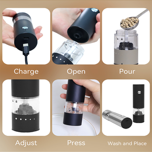 Usb sạc điện muối và hạt tiêu Máy xay với cấp thực phẩm lõi gốm, xách tay và có thể điều chỉnh cho nhà bếp và cắm trại - Product Image 6