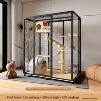 Villa pour chat d'intérieur, espace extra-large, cage panoramique en verre, aluminium et bois, vitrine luxueuse pour animaux de compagnie, pour chats de taille moyenne