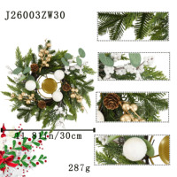 Anillo de Navidad para velas con follaje de cedro, piñas y bayas blancas, 11.8 pulgadas, centro de mesa festivo para mayoristas