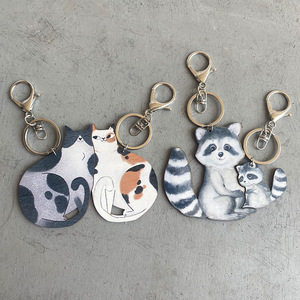 Kawaii Cartoon Cat Keychain Fashion Wood Sublimation Animal Keychain Set for Mom and Kid Gift Jewelry
