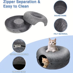 Cama túnel de fieltro para gatos con diseño de donut, cueva para gatos con cremallera desmontable, juguete interactivo peekaboo, nido para mascotas resistente a los arañazos para gatos de interior - Product Image 3