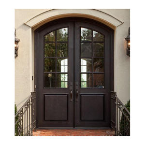 Villa Antique double portes d'entrée en <span class=keywords><strong>bois</strong></span> sculpté en noyer massif avec des lumières latérales en vitrail conçues portes d'entrée en verre - Product Image 3