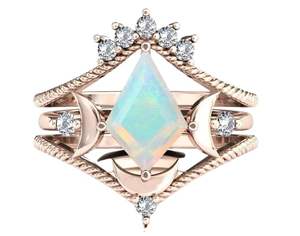 Anillo de Boda de Lujo Vintage de Plata de Ley 925 con Ópalo en Forma de Cometa para Mujer, Certificado por Terceros, Juego de 3 Anillos de Compromiso - Product Image 1