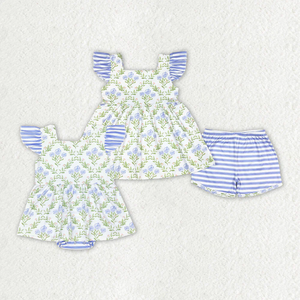 Conjuntos de Ropa para Niñas al por Mayor, Conjunto de 2 Piezas con Lazo Floral Verde y Volantes, Vestido Romper, Ropa de Boutique para Niñas de Primavera/Verano - Product Image 5