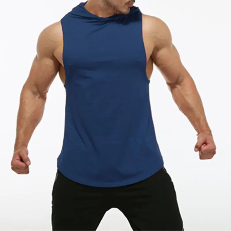 Men Workout Hooded Tank Tops Sports T Shirt Men's Sleeveless Gym Hoodies