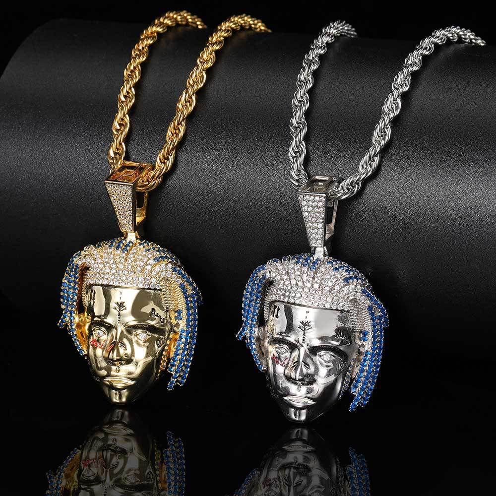 Qiku Hip-hop Artist xxxtentacion Head Pendant Copper Inset Zircon