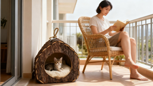 เตียงนอนแมวแบบพกพาสะดวกสบายเตียงแมวสัตว์เลี้ยงบ้านแมวเตียงสบายสำหรับเพื่อนขนยาวหวายสิ่งประดิษฐ์สำหรับแมวบ้าน - Product Image 6