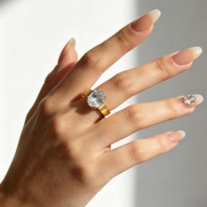 Bague ovale en zircon à large bande en acier inoxydable - Design audacieux minimaliste, élégante, polyvalente, bijou décontracté pour les rassemblements - Product Image 2