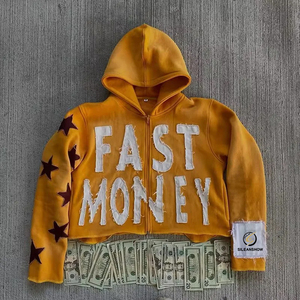 เสื้อฮู้ดดี้ทรงบ็อกซี่ ตัดเย็บแบบครอป ขอบดิบ ซิปหน้า ผ้าหนา 500gsm ล้างสีแบบแอซิด ปักลายแบบดิสเทรสตามสั่งจากโรงงาน ผลิตภัณฑ์ฤดูใบไม้ผลิ 100% - Product Image 2