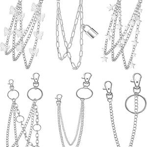 Ensemble de chaînes de corps tendance en alliage de zinc avec cadenas papillon, unisexe, pour usage quotidien, chaîne de taille, lot de 6 pièces - Product Image 1