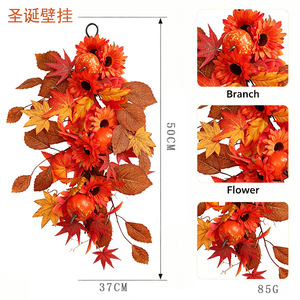 Guirlande artificielle de feuilles d'érable, de citrouilles et de fleurs pour la décoration murale intérieure de la fête de la récolte de Thanksgiving, 6 pieds - Product Image 2