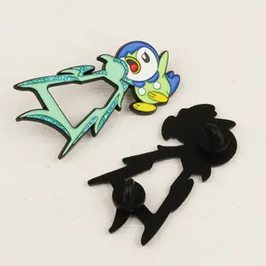 Wholesale High Quality Animal Poke Mon Cartoon Metal Brooch Hat Pins Anime Lapel Badge Custom Glitter Enamel Frame Pin For Hat