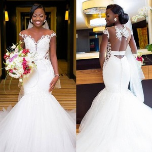 Mermaid Wedding Dress <b>White</b> <b>Lace</b> Off The Shoulder Sweetheart Neckline Natural Waistline Slim Fit European Style - Product Image 1