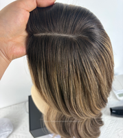 JX Original # 4/27 Topper capillaire à base de soie, mèches brunes, noué à la main, effet cuir chevelu réel, toupet de couronne pour femmes aux cheveux clairsemés, vente en gros pour salons