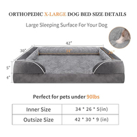 Lieferanten Maßgefertigtes Graues Samt-Rechteck Orthopädisches Hundebett Outdoor Reise Memory-Schaum 4-Seitiges Kissen Haustierbett für Mittelgroße Hunde