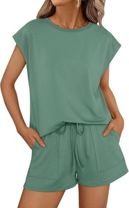 Completo due pezzi casual da donna Primavera/Estate 2026, tinta unita, sopra il ginocchio, vestibilità ampia, manica corta, con tasche - Product Image 6