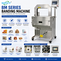 Machine de cerclage automatique avec ligne de production mobile pour emballage de cartons, utilisant du film OPP ou du ruban adhésif en papier
