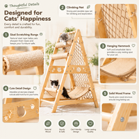Arbre à chat pliable en bois massif de 85 cm avec corde en sisal, structure d'escalade, centre d'activités intérieur pour chatons avec hamac et griffoir