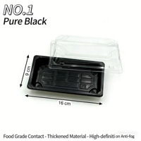 Barquette alimentaire noire de luxe japonaise jetable pour sushis avec couvercle transparent en PET, plateau d'emballage en plastique épaissi pour le sucre