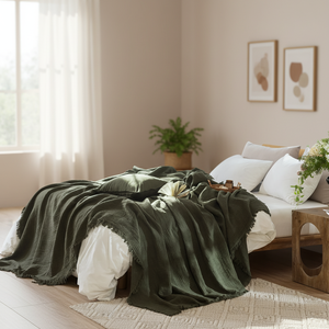 100% कपास मस्लिन बुने हुए कोरियन आधुनिक थ्रो कंबल 4-परत का अनुमान ऑल-अराउंड फ्रिंज अल्ट्रा-सॉफ्ट सांस हल्के - Product Image 3