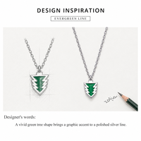 Collier pendentif arbre vert en acier inoxydable, chaîne maille forçat argentée 400 mm + rallonge 50 mm, bijou unisexe pour tous les jours