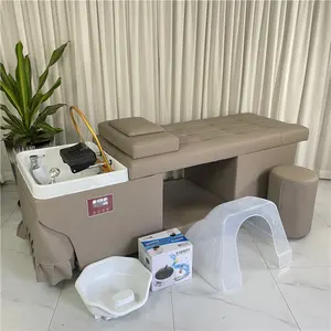 Kisen manufacturer saloon massage wash hair shampoo bed with water circulation and steamer with soaking feet sink