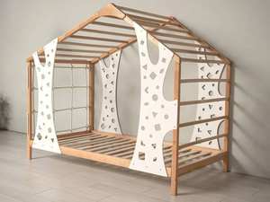 <span class=keywords><strong>Lit</strong></span> d'activités <span class=keywords><strong>Montessori</strong></span> classique en bois avec mur d'escalade - <span class=keywords><strong>Lit</strong></span> de jeu pour enfants adapté aux enfants de 2 à 4 ans - Product Image 4