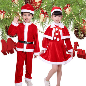 <b>Santa</b> Claus Costume Children Red Cotton Christmas Outfit Performance Wear For Kids - Product Image 3