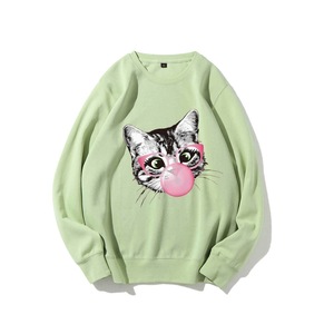 Chemise ample à épaules tombantes en coton pur, imprimé chat <span class=keywords><strong>soufflant</strong></span> des bulles, mignonne, rétro, colorée - Product Image 5