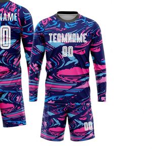 <b>Long</b> Sleeve Football Soccer Jersey Set Lightweight Breathable Training <b>Match</b> Uniform Shirt and Shorts for Men Youth Teams - Product Image 2