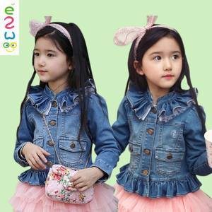 Hot Stock <b>Elastic</b> Quality Spring Children's Girls Jeans With <b>Lace</b> Jackets for Kids Coats - Product Image 1