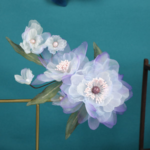 Nuevo tocado Hanfu de diseño original hecho a mano en estilo chino tradicional, pinza para el cabello con flor de epiphyllum morado y tallo suave de gasa. - Product Image 2
