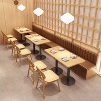 Mesa y silla de mimbre tejida de madera maciza para restaurante de tema japonés, combinación de material japonés, tienda, café informal, sofá de cabina de PU