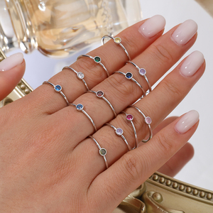 Cincin Batu Permata Perak Sterling 925 Baru 1.2mm Ultra Tipis Berlapis Emas 18K Vermeil 12 Warna Cincin Batu Kelahiran Zirkonia Kubik - Product Image 4