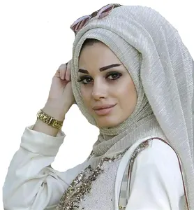 Летняя дышащая помятая Золотая шелковая однотонная женская хиджаб niqab монохромная Полиэстеровая Фата головной шарф