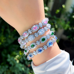 Pulsera de Cadena de Lujo con Circonitas Cúbicas Ovaladas Azules, Rosas y Blancas para Hombre y Mujer, Joyería de Circonitas para Uso Diario, Citas y Regalos Especiales - Product Image 1
