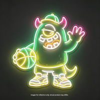 Enseigne néon LED Monstre à un œil mignon, Monstre de dessin animé avec ballon de basket et casquette, Lumière néon pour salle de jeux, bar, décoration murale de chambre d'enfant