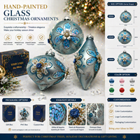 Boule de Noël en verre artisanale de luxe, motif floral perlé, imprimé 3 couleurs, écologique, 8 cm, à suspendre