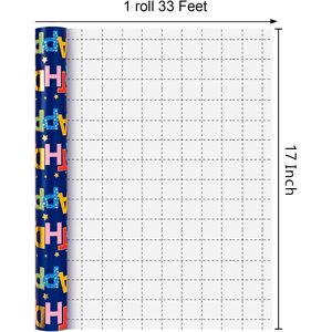Merture Birthday Wrapping <b>Paper</b> <b>Roll</b> 17 In X 32.8 Ft Blue Foil Lettering Gift <b>Wrap</b> for Birthday Party Craft - Product Image 3