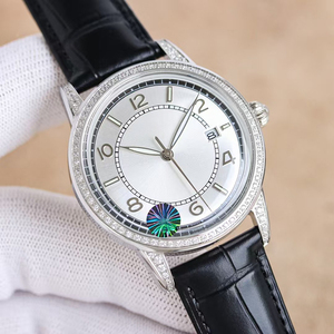 Reloj Automático Mecánico con Reserva de Marcha, Fecha, Cristal de Zafiro Luminoso, Unisex, Marco Plateado con Diamantes, Esfera Blanca, Novedad 2026 - Product Image 2