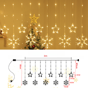 Guirlandes lumineuses <span class=keywords><strong>de</strong></span> Noël en forme d'élan, étoiles scintillantes, 3 m, rideaux lumineux, 8 modes LED, parfaites <span class=keywords><strong>pour</strong></span> la décoration <span class=keywords><strong>de</strong></span> fenêtres et <span class=keywords><strong>de</strong></span> pièces - Product Image 1