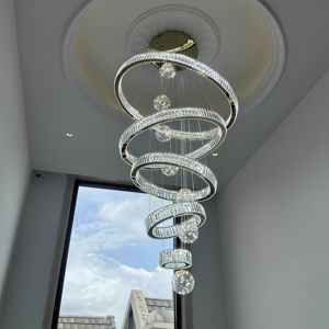 Lámpara Colgante de Techo LED de Cristal para Hotel, Estilo Villa, Altura Ajustable, 3m de Diámetro, 1.5m, 7 Anillos, 432W - Product Image 4