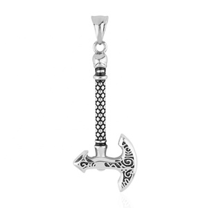 Liontin baja tahan karat antik gaya Norse Viking Slavic liontin kalung kapak perhiasan liontin bulan sabit