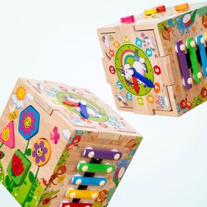 Juego de Juguetes Multifuncional, Laberinto de Cuentas, Clasificador de Formas, Cubo de Actividades de Madera 6 en 1 para Bebés - Product Image 4